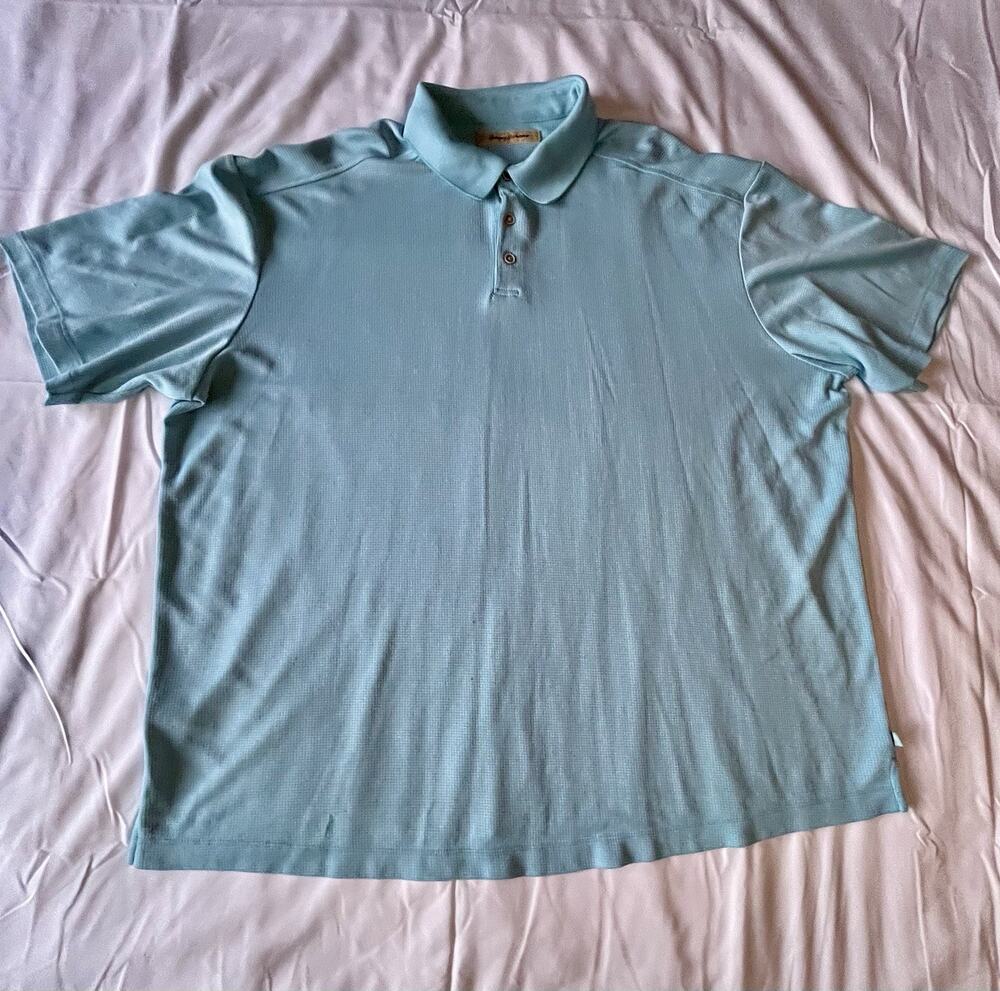 Tommy Bahama Men’s XXL Blue Aqua Polo Shirt Modal Blend Short Sleeve Casual Golf